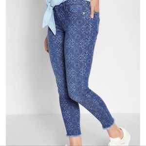 7 For All Mankind Ankle Skinny Raw Hem Jeans SZ 27 Mosaic Tile Print